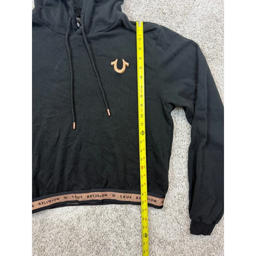 True Religion Men's Branded Pullover Hoodie L Black Rose Gold Logo NWT $119